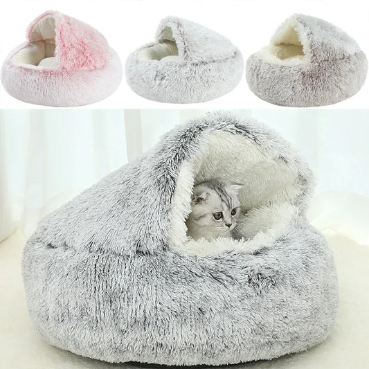 Coussin rond 2-en-1 convertible en nid pour chat