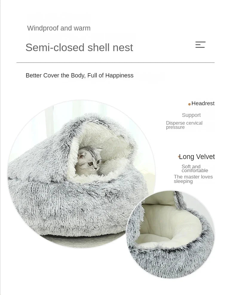 Coussin rond 2-en-1 convertible en nid pour chat