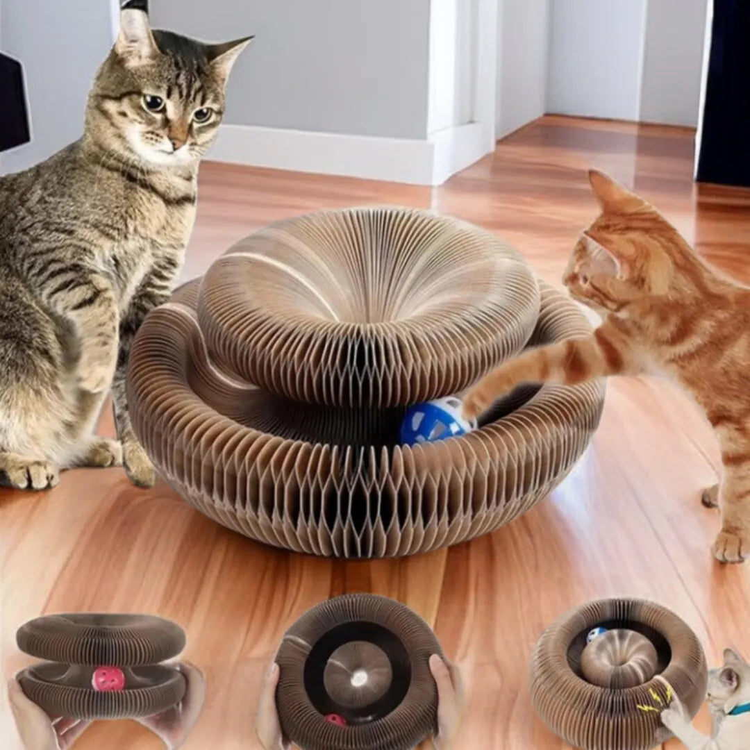 Griffoir orgue en carton ondulé avec balle rotative pour chat