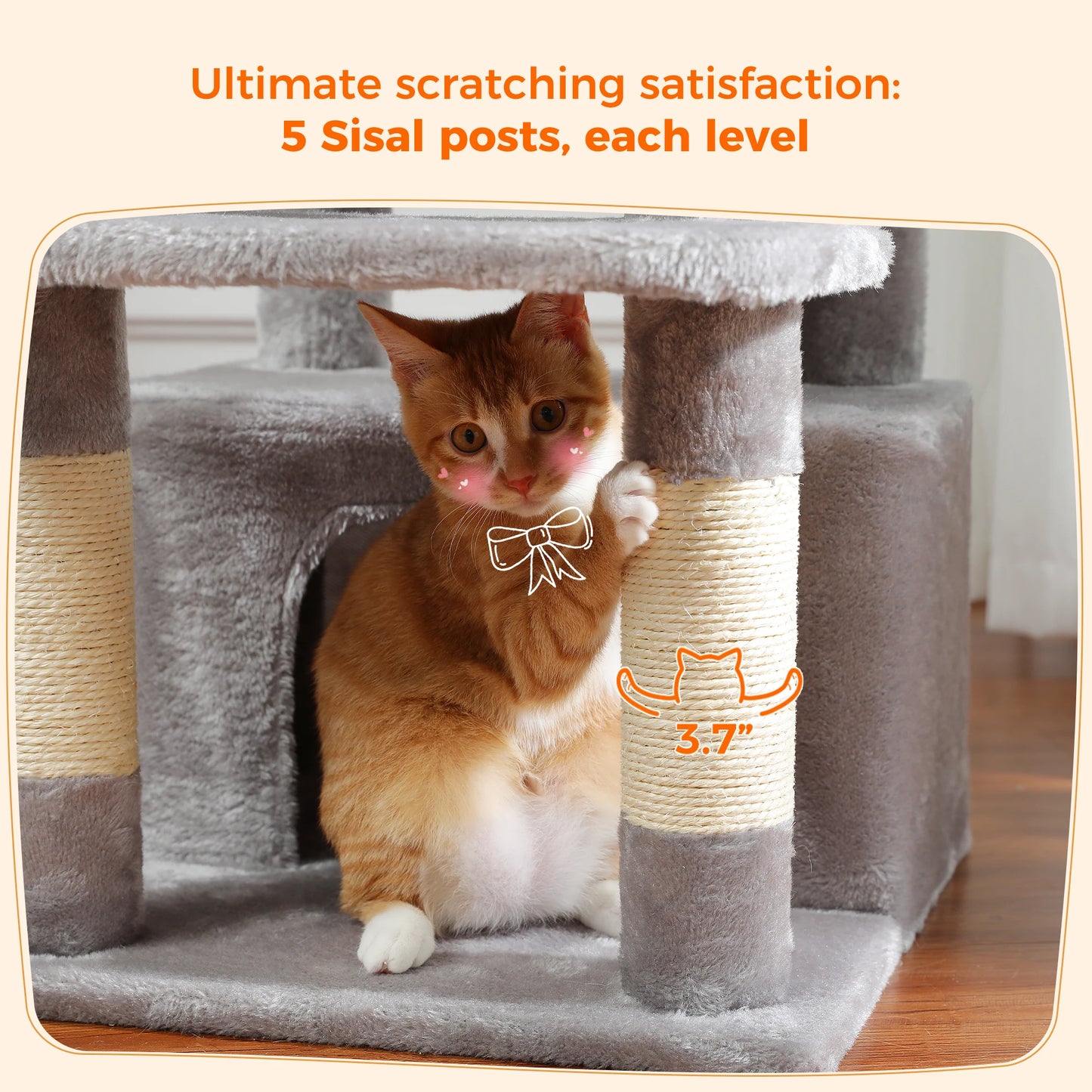Grand arbre à chat multi-niveaux — sisal, hamac & niches