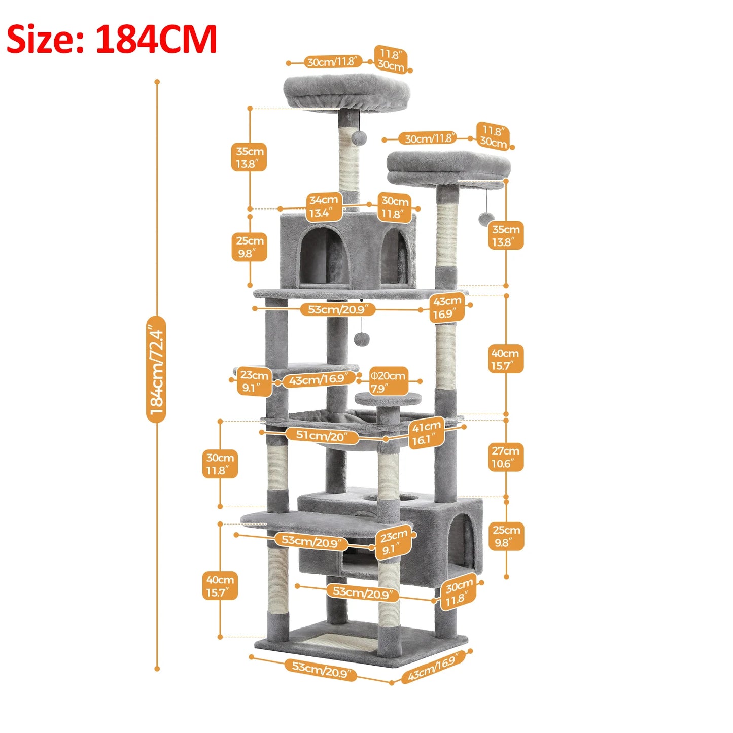 Grand arbre à chat multi-niveaux — sisal, hamac & niches