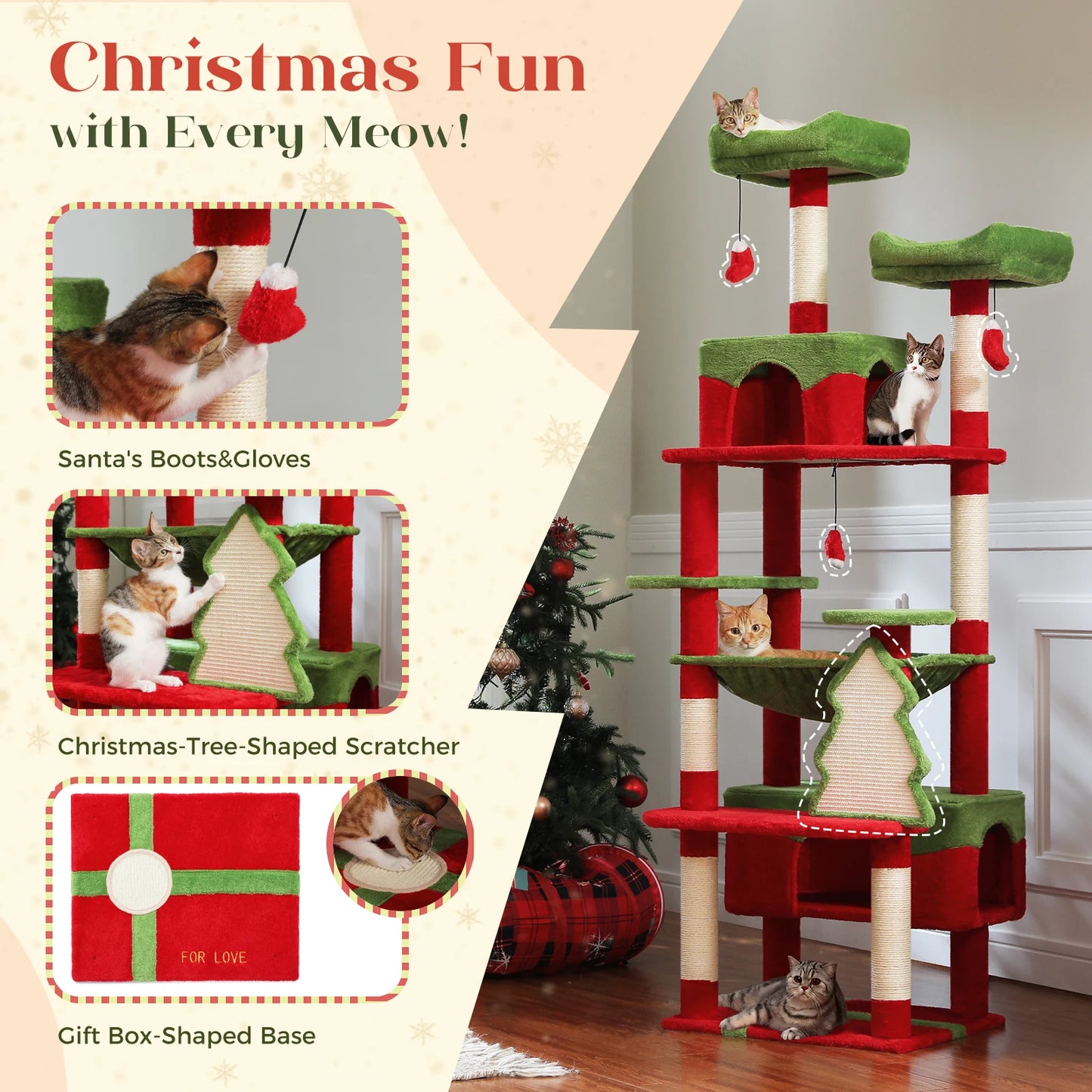 Grand arbre à chat multi-niveaux — sisal, hamac & niches