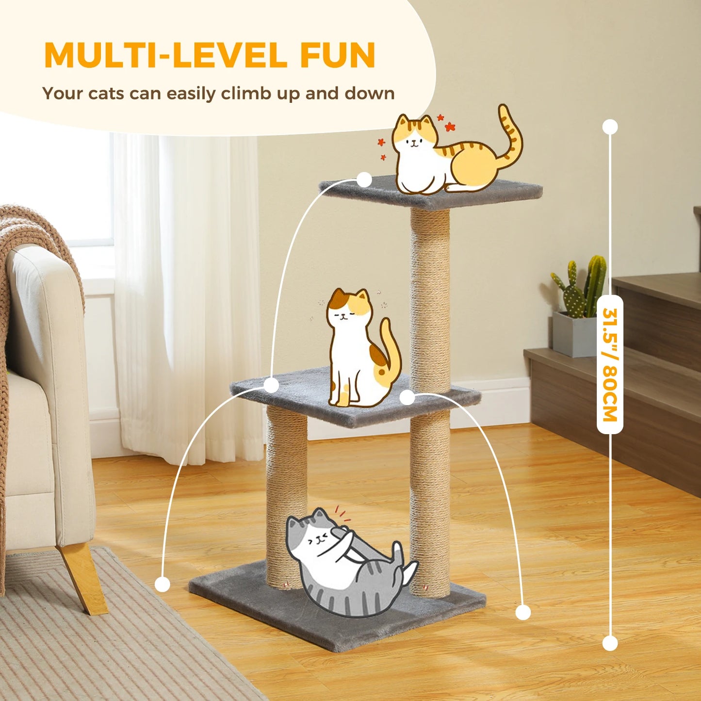 Arbre à chat 73 cm — hamac & griffoirs sisal pour chat d'intérieur