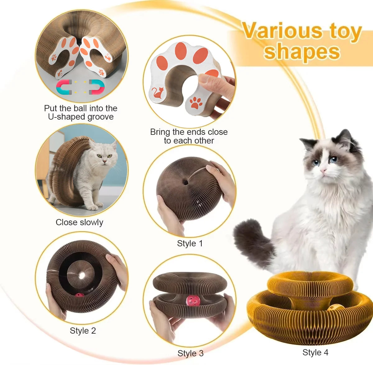 Griffoir orgue en carton ondulé avec balle rotative pour chat