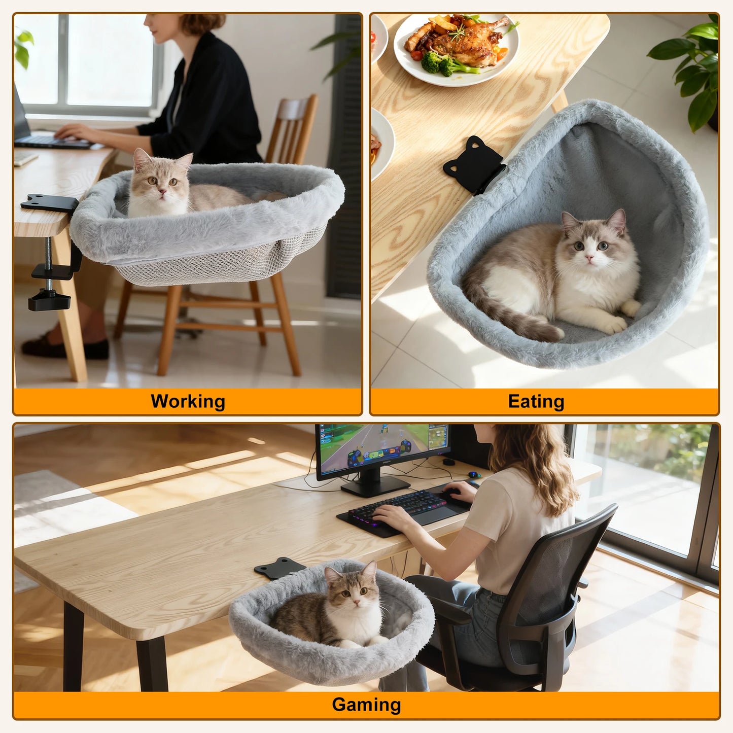Lit de bureau pliant pour chat — se fixe sur votre bureau