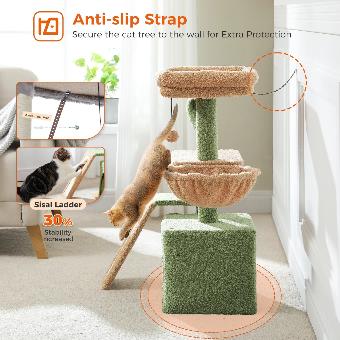 Arbre à chat 73 cm — hamac & griffoirs sisal pour chat d'intérieur