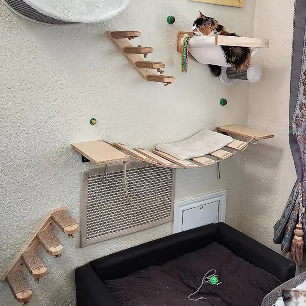 Étagères murales en bois pour chat — griffoir sisal modulable