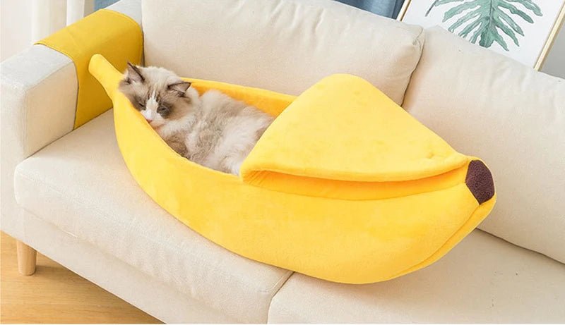 Lit banane moelleux pour chat — la cachette tendance