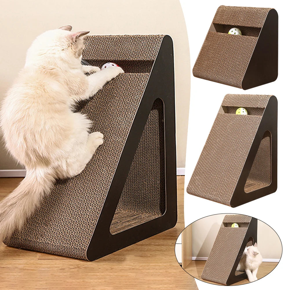 Griffoir triangulaire 2-en-1 avec balle rotative — anti-stress pour chat