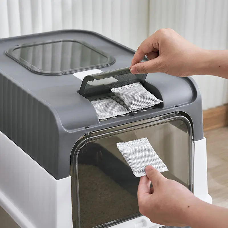 Bac à litière fermé anti-éclaboussures — grande capacité