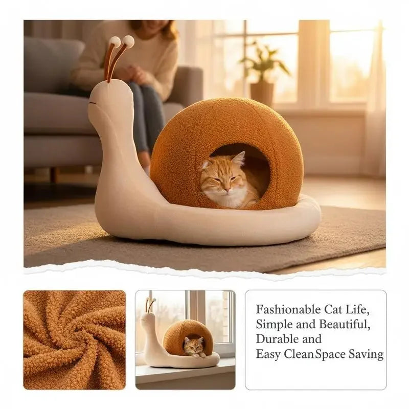 Lit escargot en peluche pour chat — coussin lavable antidérapant