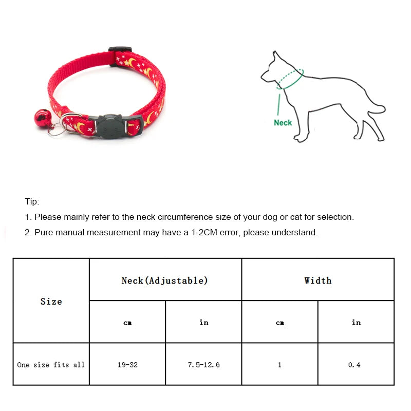 Collier chat étoiles & lune — réfléchissant avec grelot
