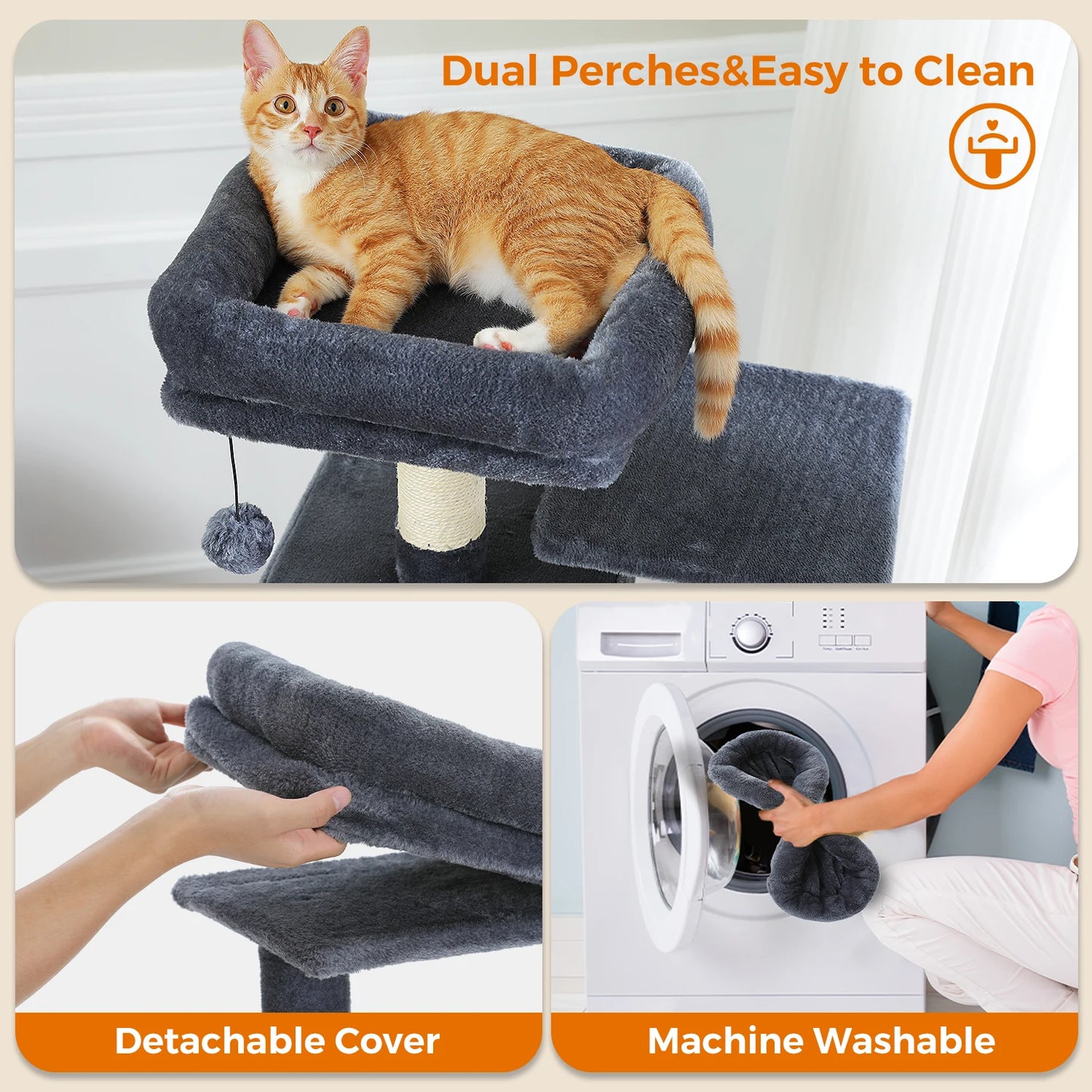 Grand arbre à chat multi-niveaux — sisal, hamac & niches