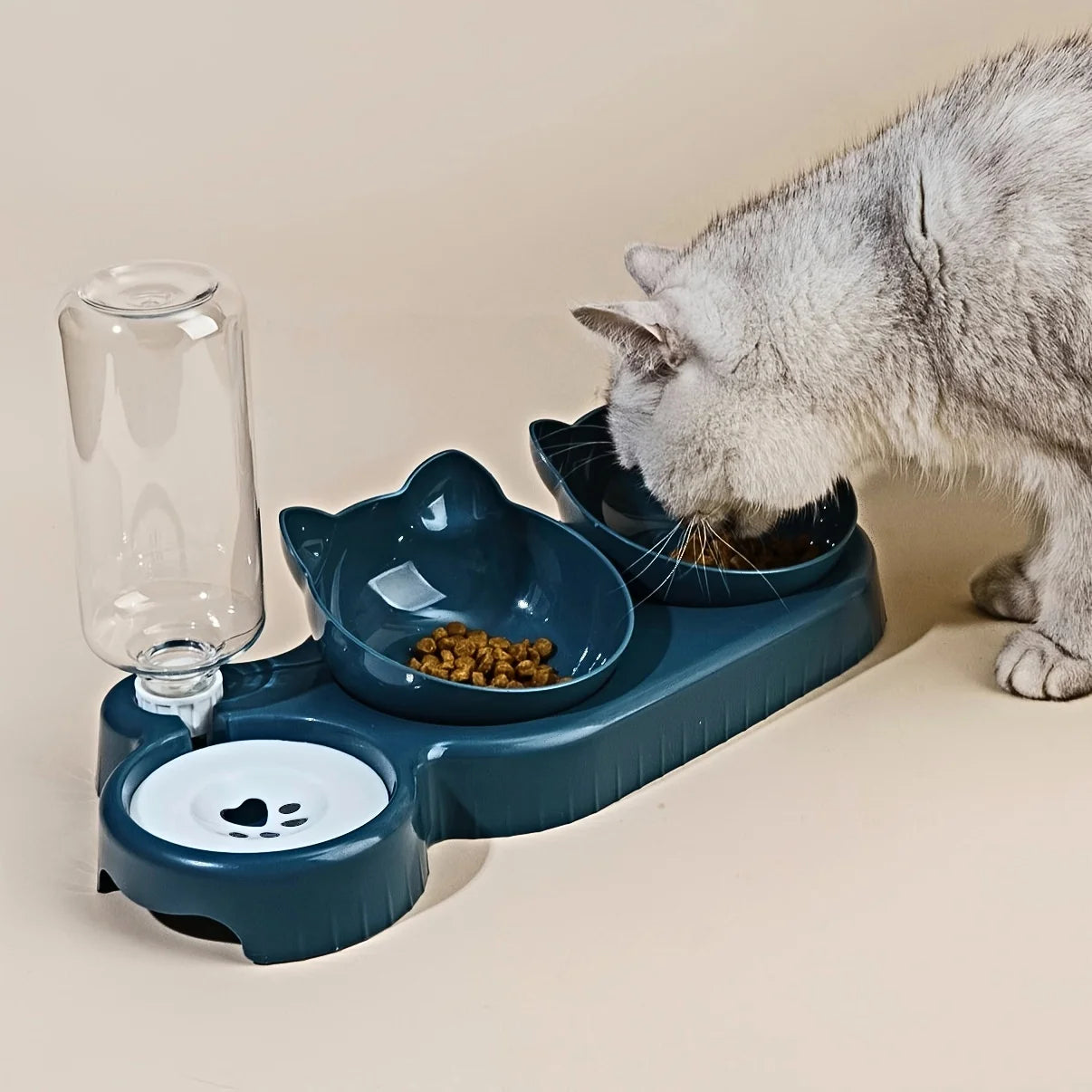 Set 3-en-1 gamelles & fontaine gravité — design oreilles de chat