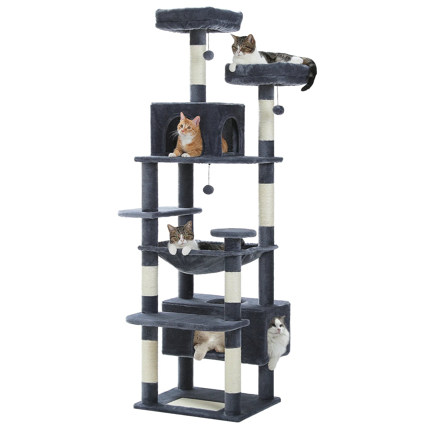 Grand arbre à chat multi-niveaux — sisal, hamac & niches