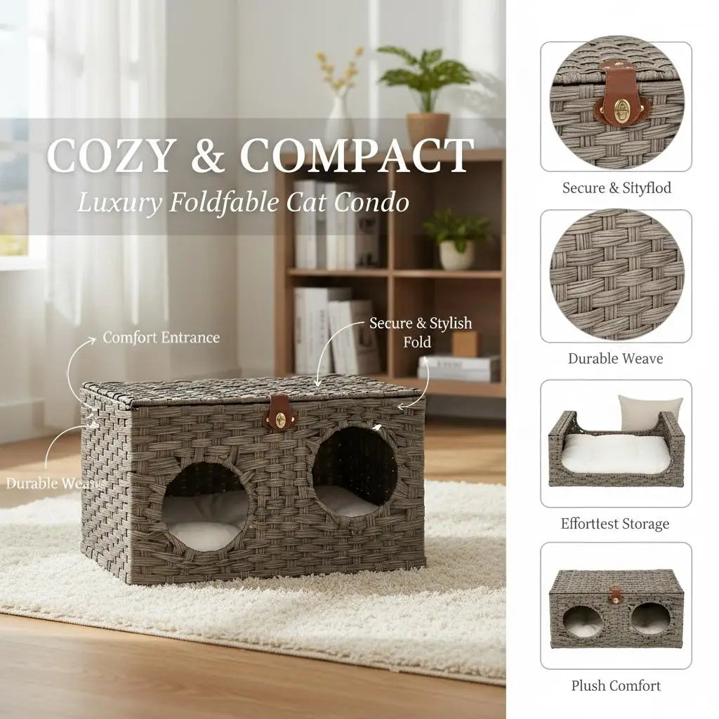 Panier osier décoratif en rotin PE pour chat