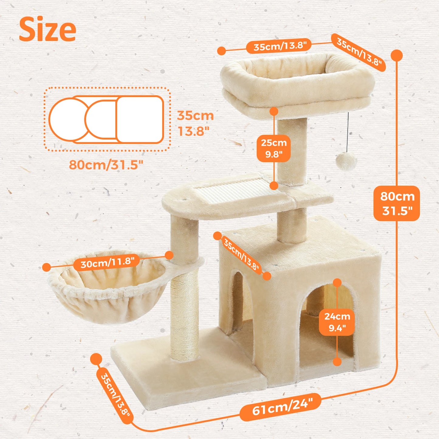 Arbre à chat 73 cm — hamac & griffoirs sisal pour chat d'intérieur