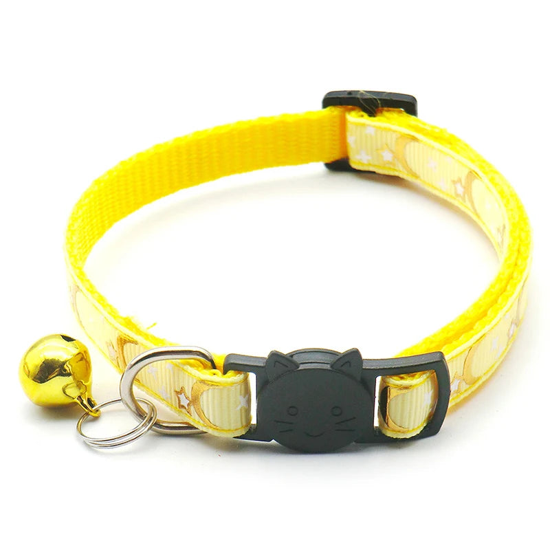 Collier chat étoiles & lune — réfléchissant avec grelot