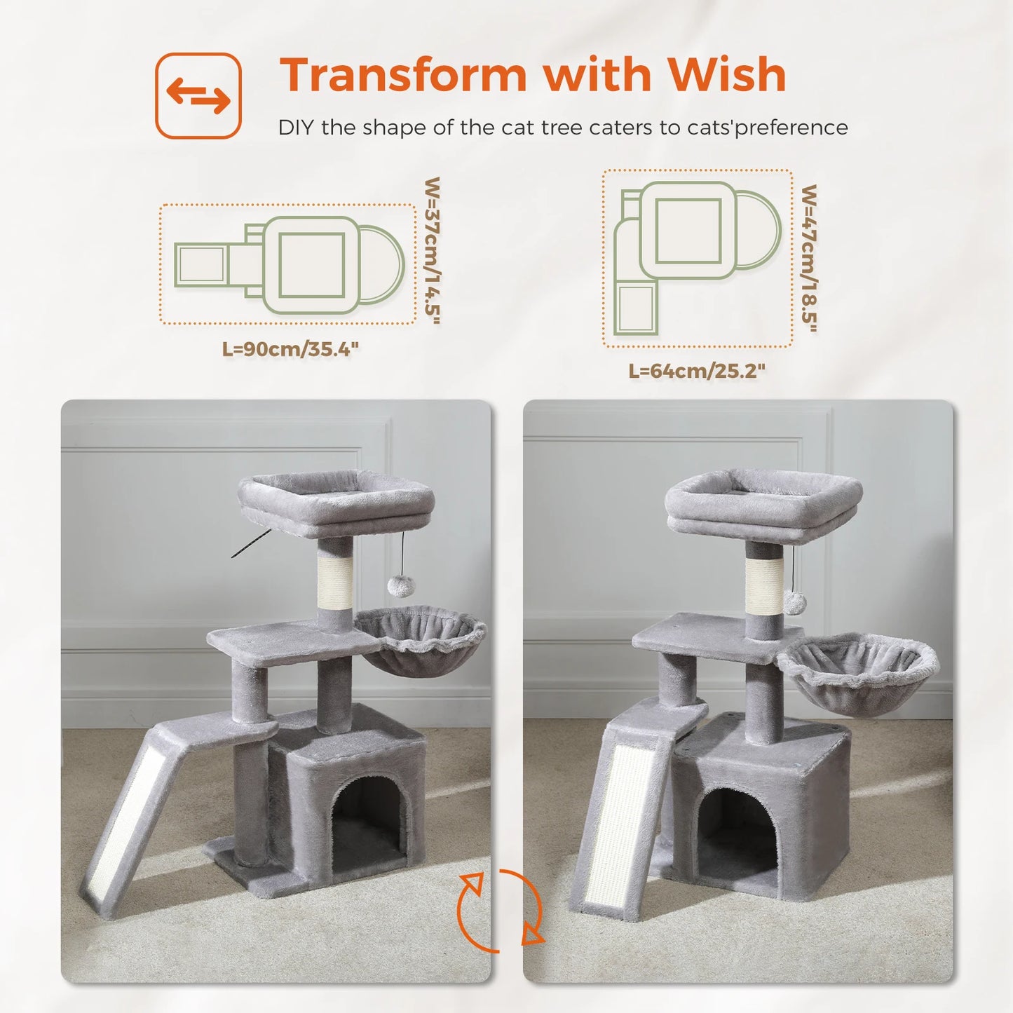 Arbre à chat 73 cm — hamac & griffoirs sisal pour chat d'intérieur