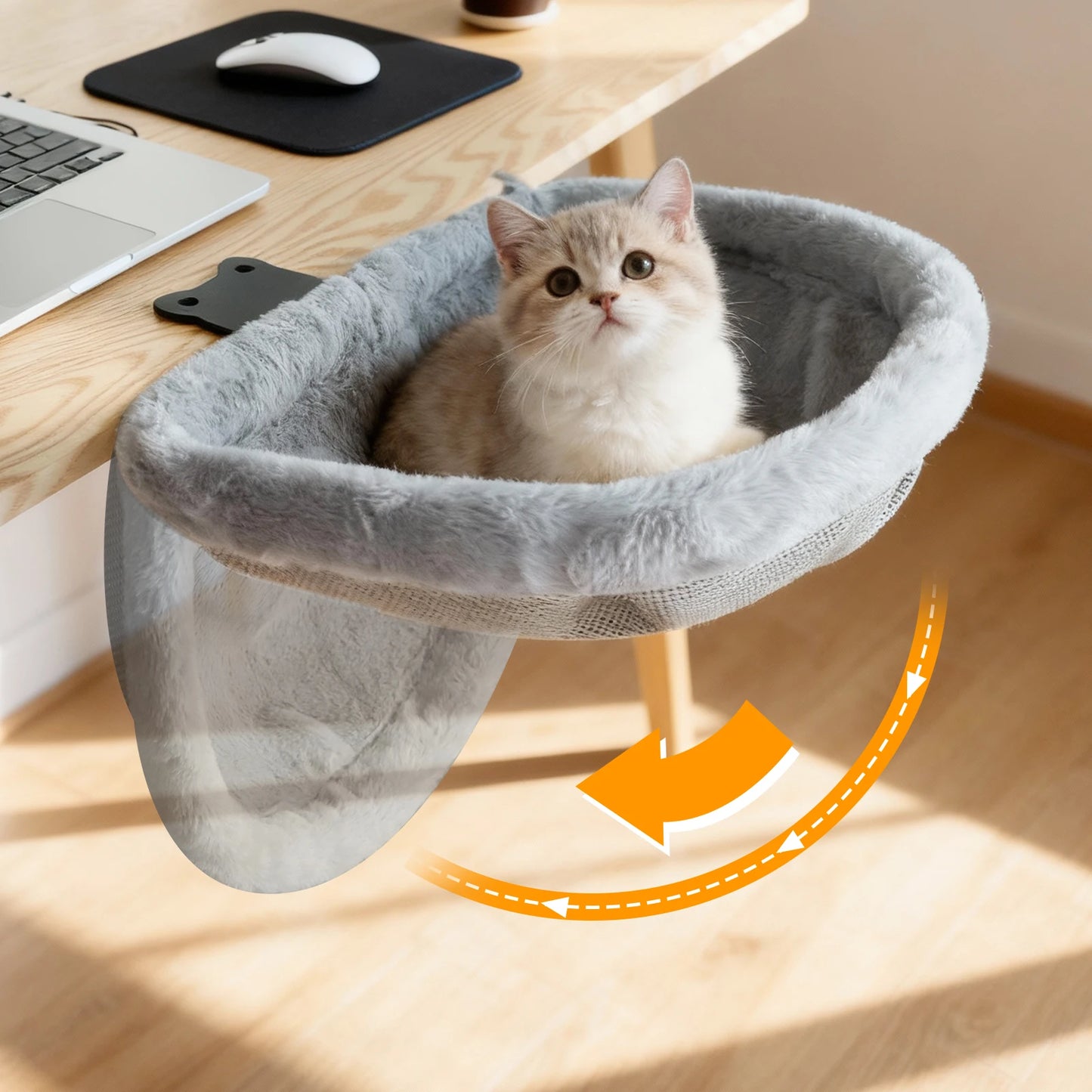Lit de bureau pliant pour chat — se fixe sur votre bureau