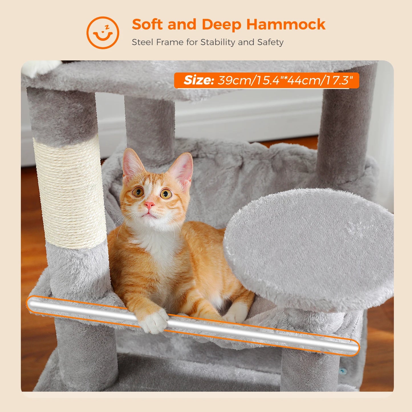 Grand arbre à chat multi-niveaux — sisal, hamac & niches