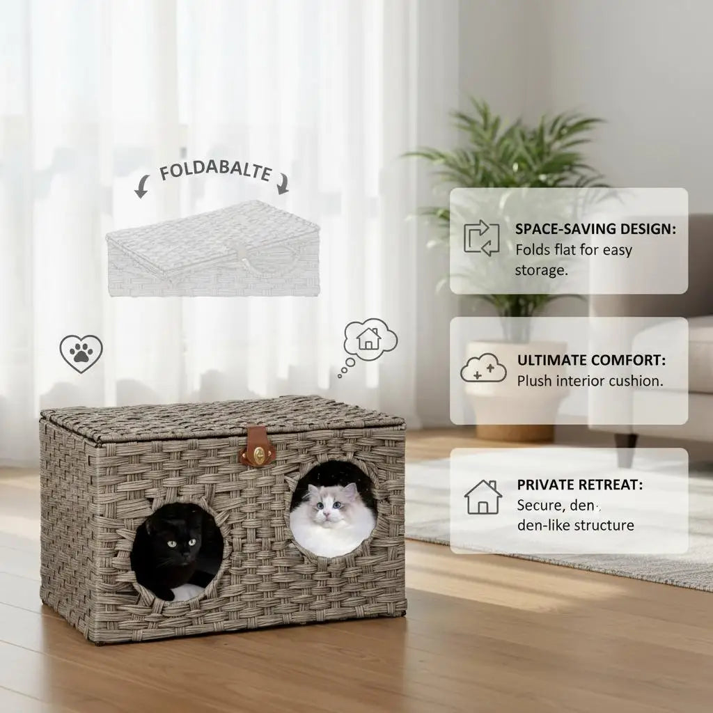 Panier osier décoratif en rotin PE pour chat