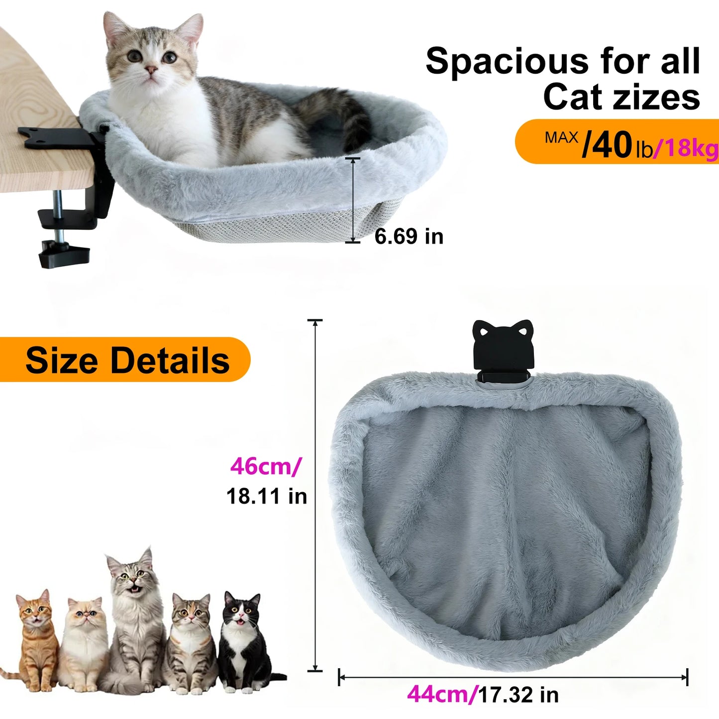 Lit de bureau pliant pour chat — se fixe sur votre bureau
