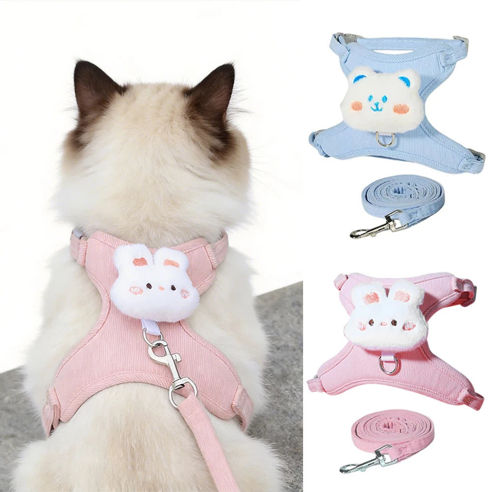 Harnais sac à dos peluche pour chat — escape-proof avec laisse