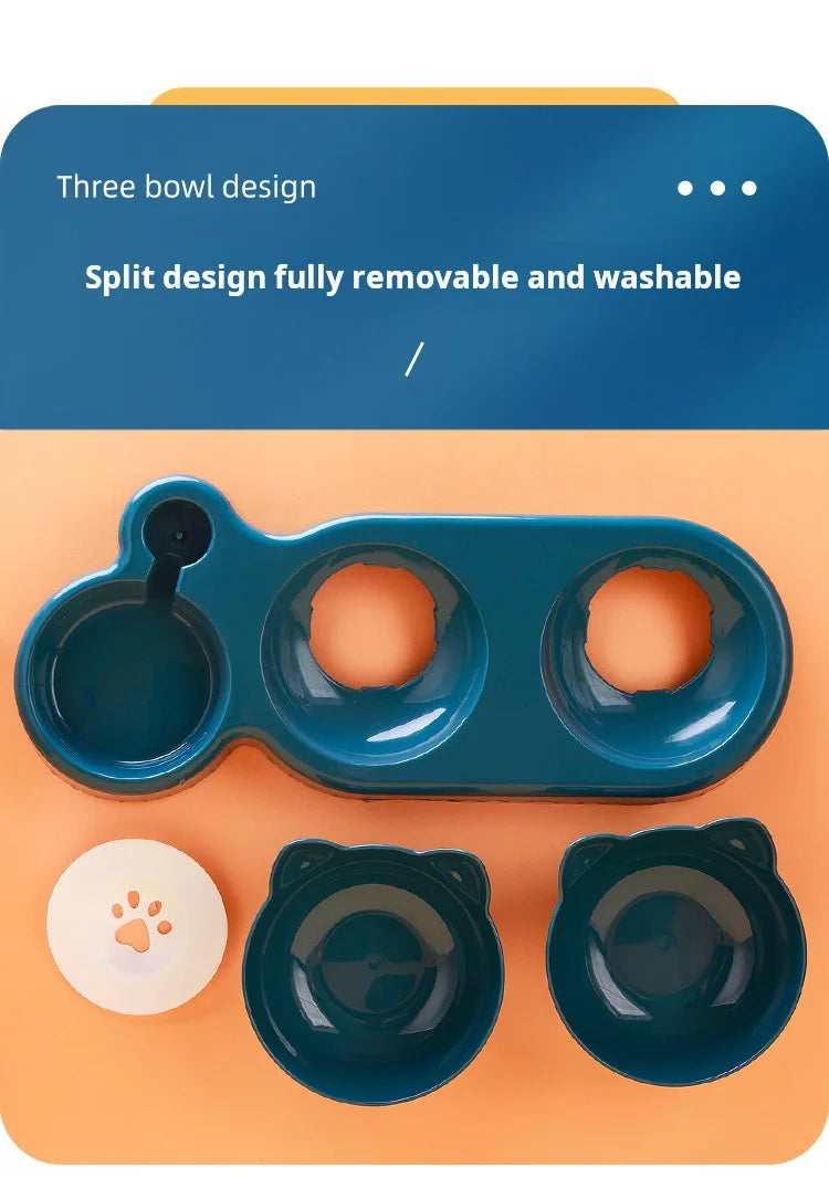 Set 3-en-1 gamelles & fontaine gravité — design oreilles de chat
