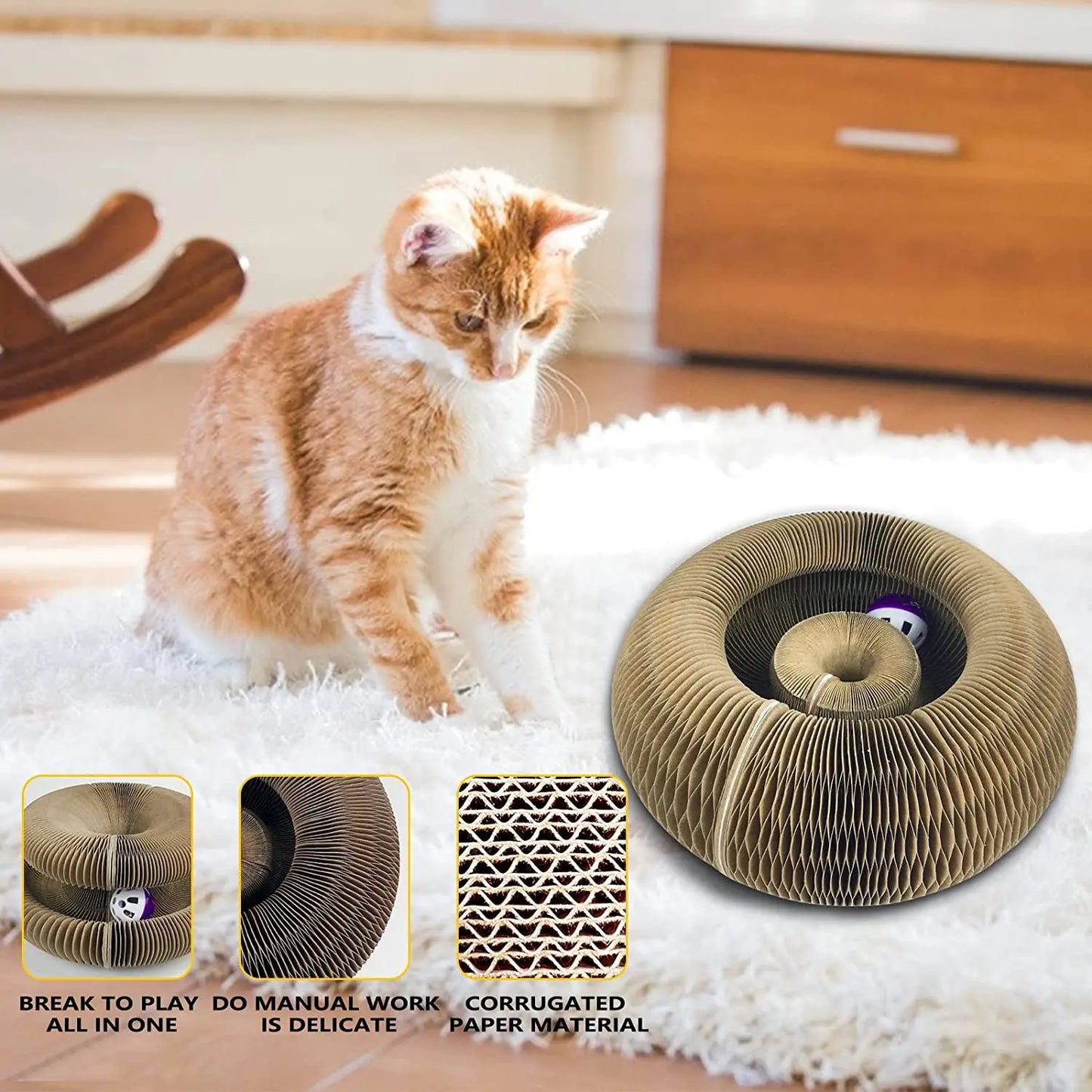 Griffoir orgue en carton ondulé avec balle rotative pour chat