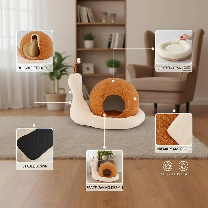 Lit escargot en peluche pour chat — coussin lavable antidérapant