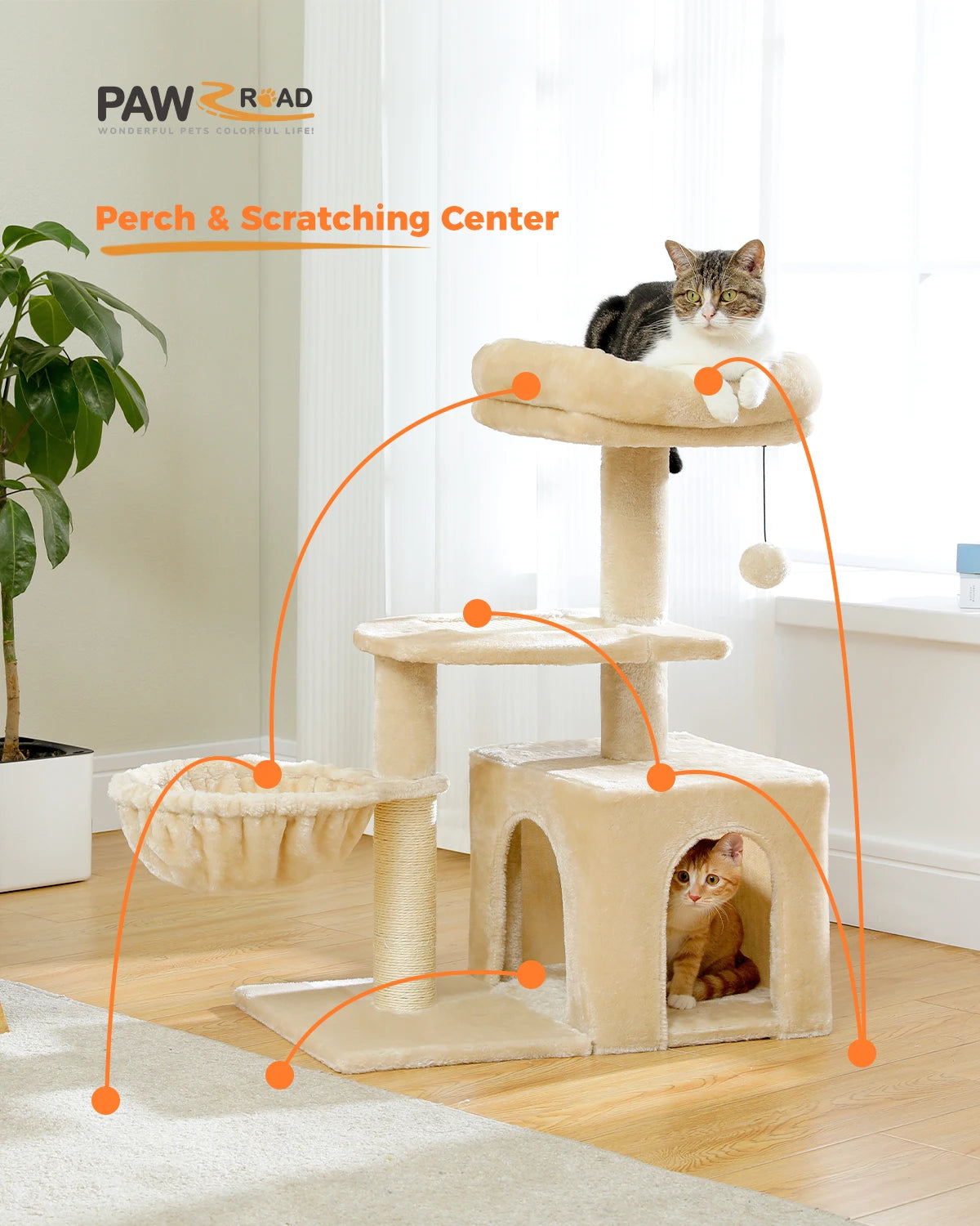 Arbre à chat 73 cm — hamac & griffoirs sisal pour chat d'intérieur