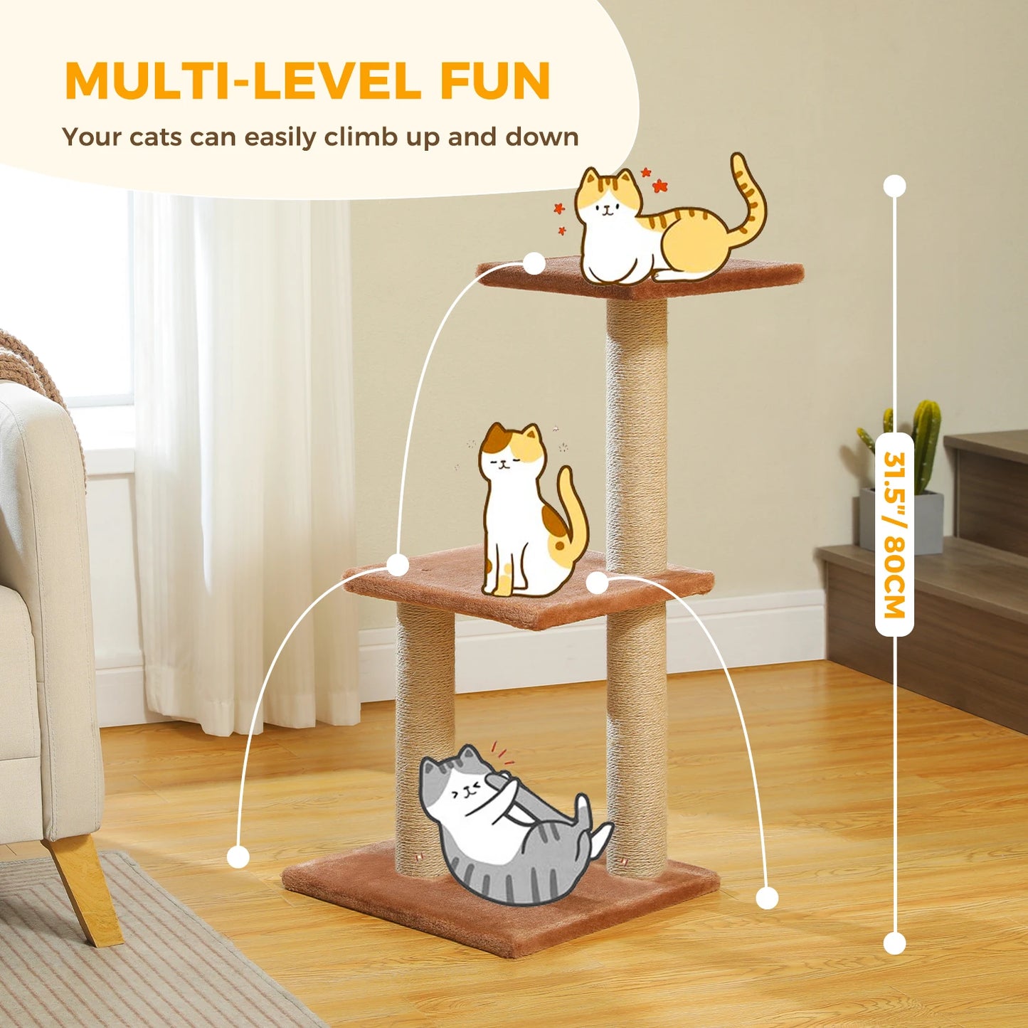 Arbre à chat 73 cm — hamac & griffoirs sisal pour chat d'intérieur