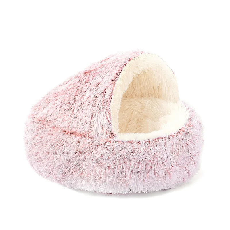 Coussin rond 2-en-1 convertible en nid pour chat
