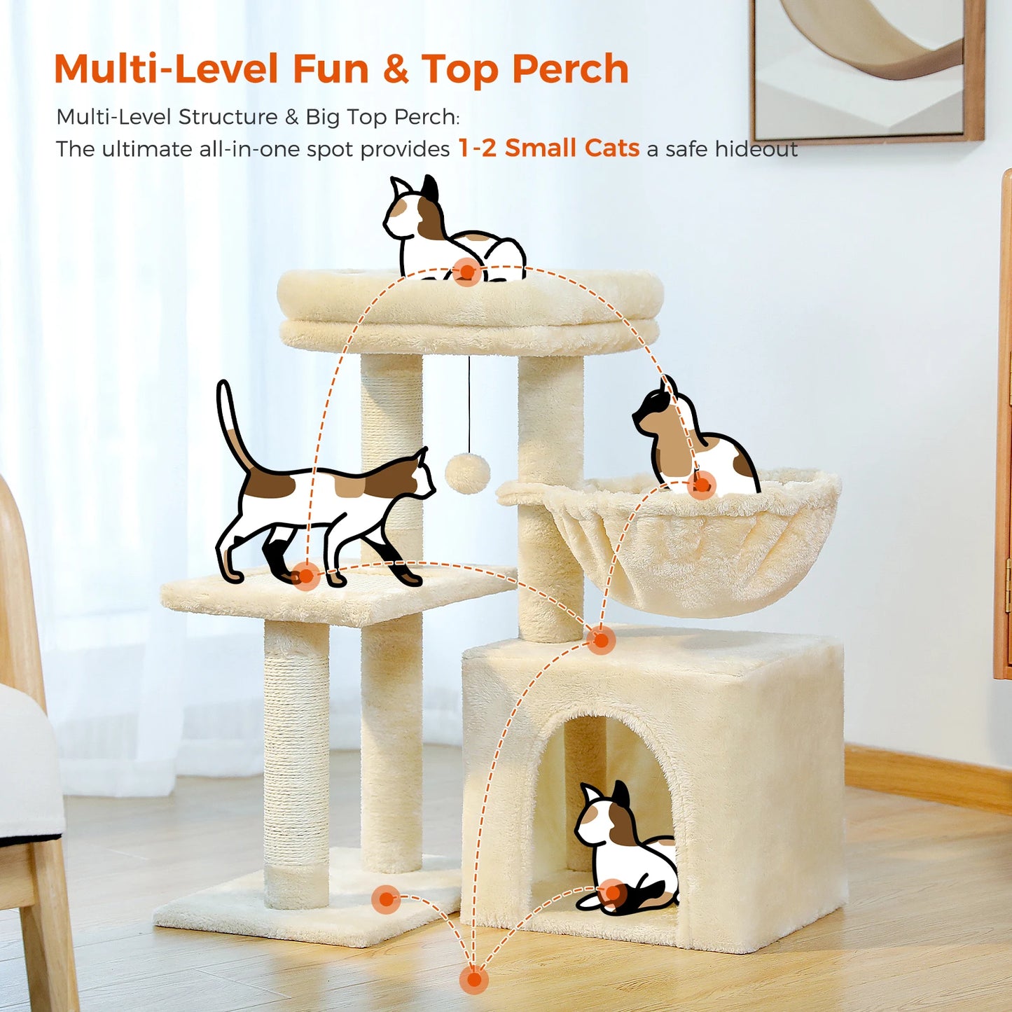 Arbre à chat 73 cm — hamac & griffoirs sisal pour chat d'intérieur