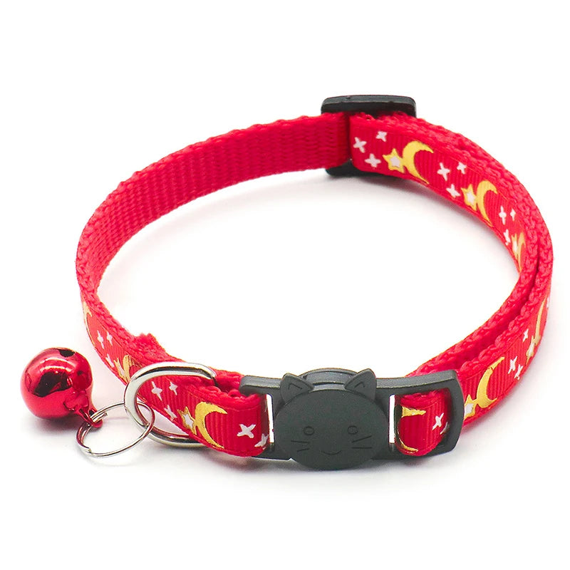Collier chat étoiles & lune — réfléchissant avec grelot