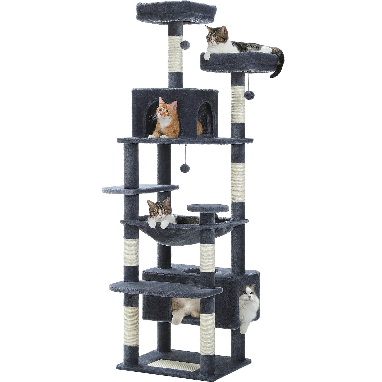 Grand arbre à chat multi-niveaux — sisal, hamac & niches