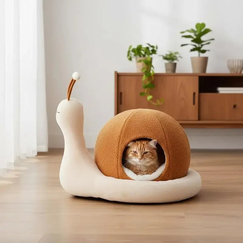Lit escargot en peluche pour chat — coussin lavable antidérapant