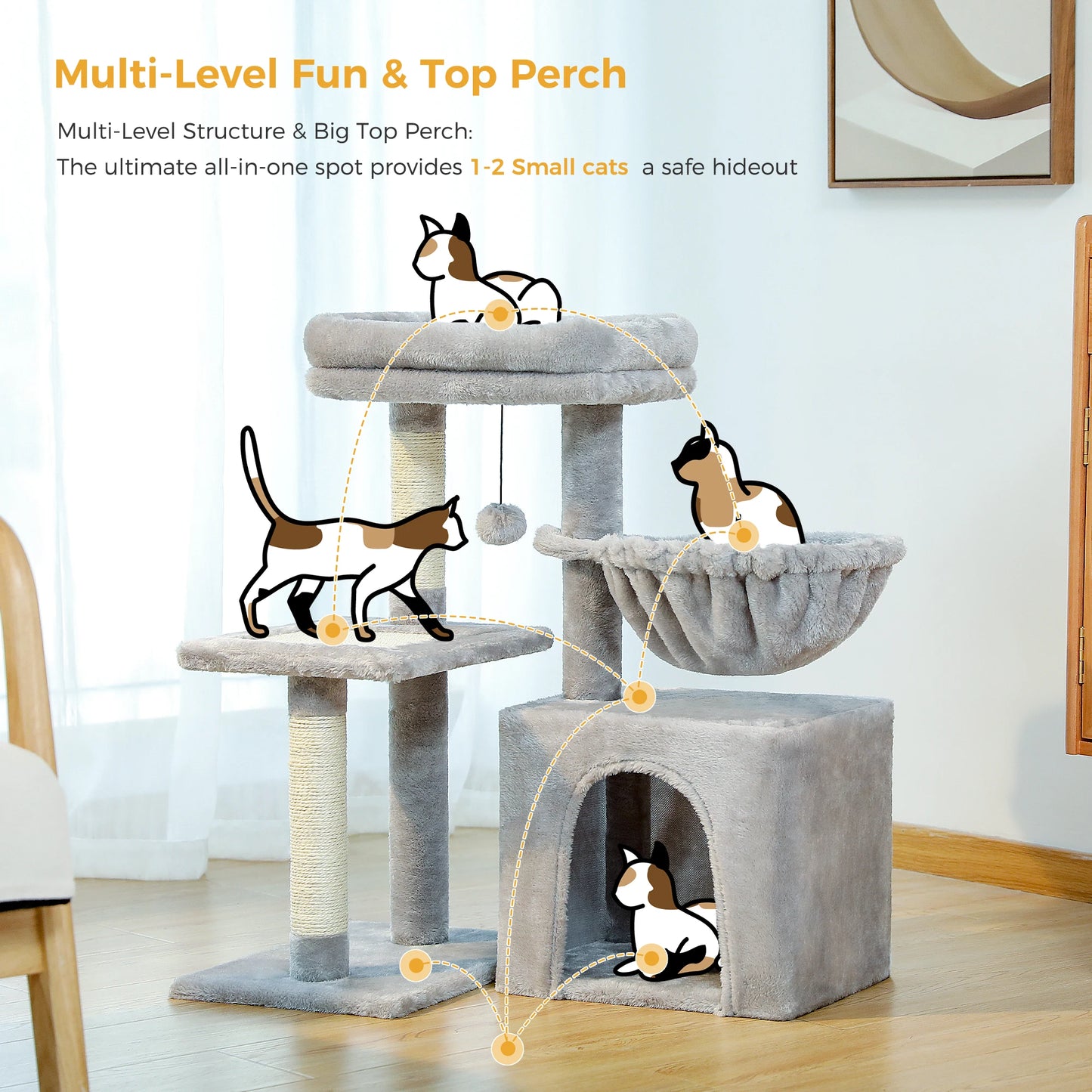 Arbre à chat 73 cm — hamac & griffoirs sisal pour chat d'intérieur