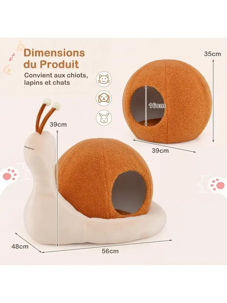 Lit escargot en peluche pour chat — coussin lavable antidérapant