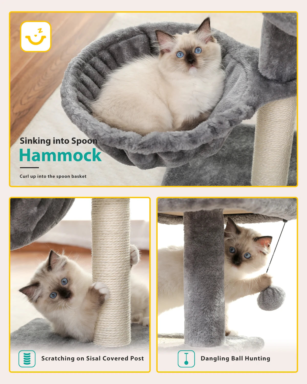 Arbre à chat 73 cm — hamac & griffoirs sisal pour chat d'intérieur