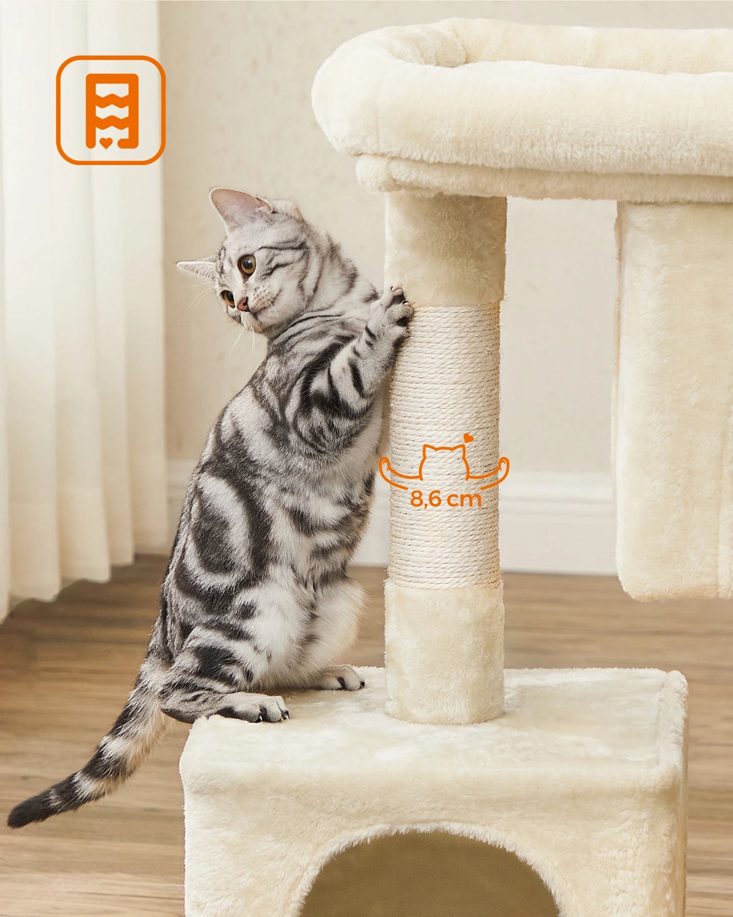 Arbre à chat Feandrea 84 cm — 2 niches et griffoir