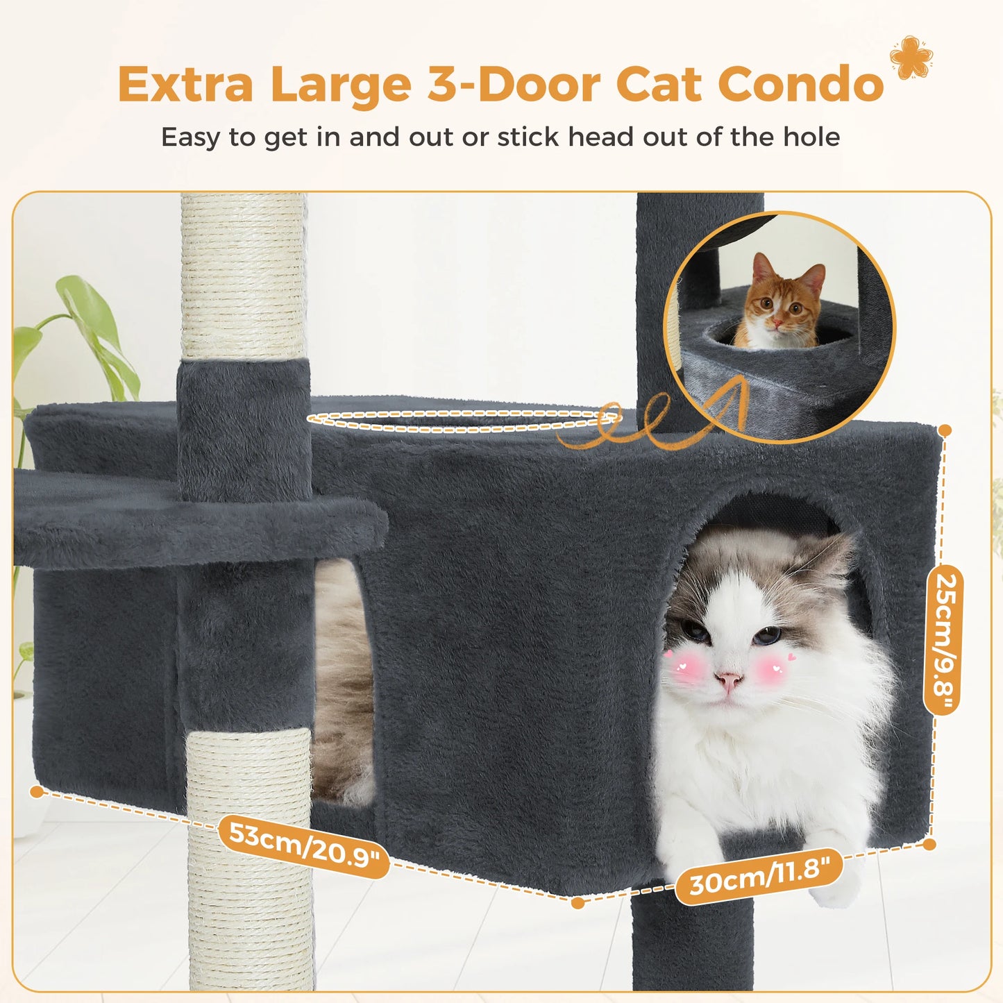 Grand arbre à chat multi-niveaux — sisal, hamac & niches