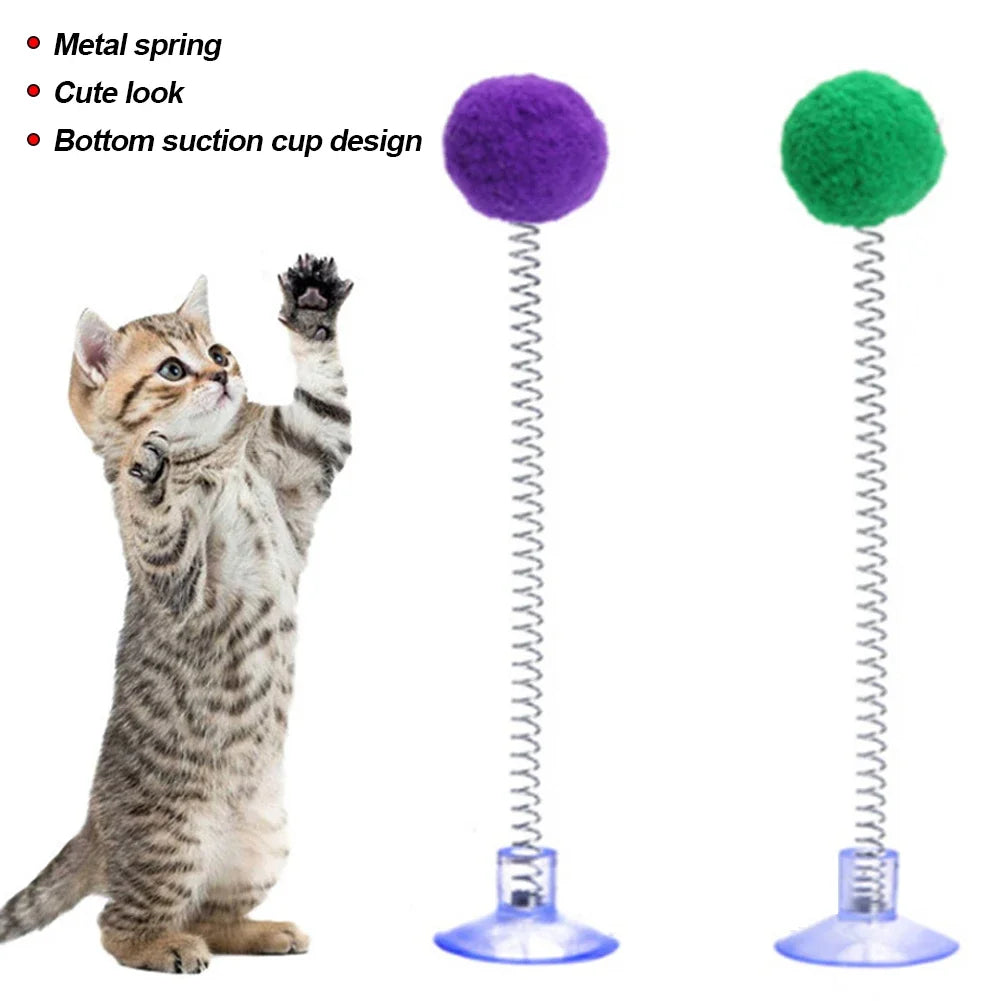 Jouet ressort à ventouse avec pompon — jeu autonome pour chat