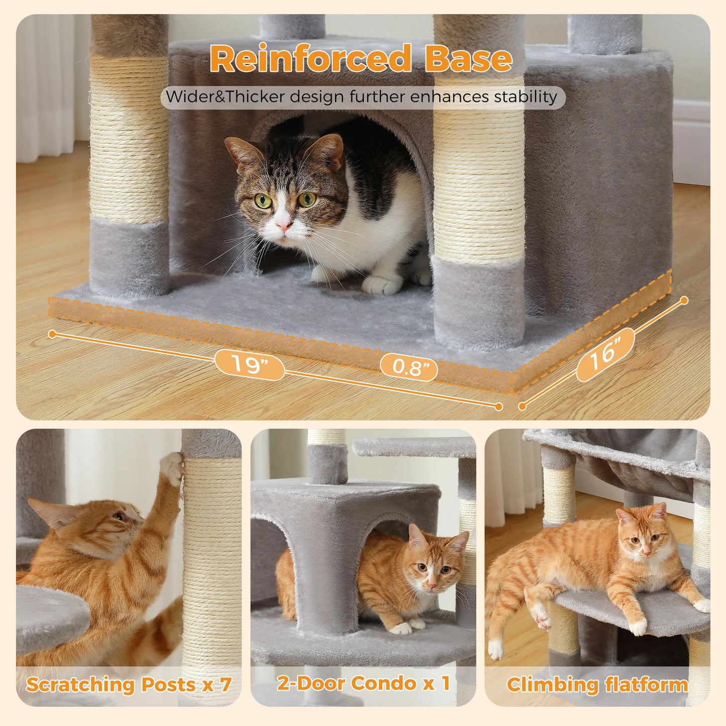 Grand arbre à chat multi-niveaux — sisal, hamac & niches