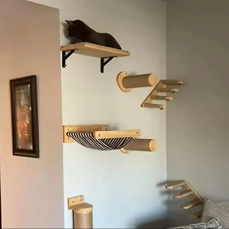 Étagères murales en bois pour chat — griffoir sisal modulable