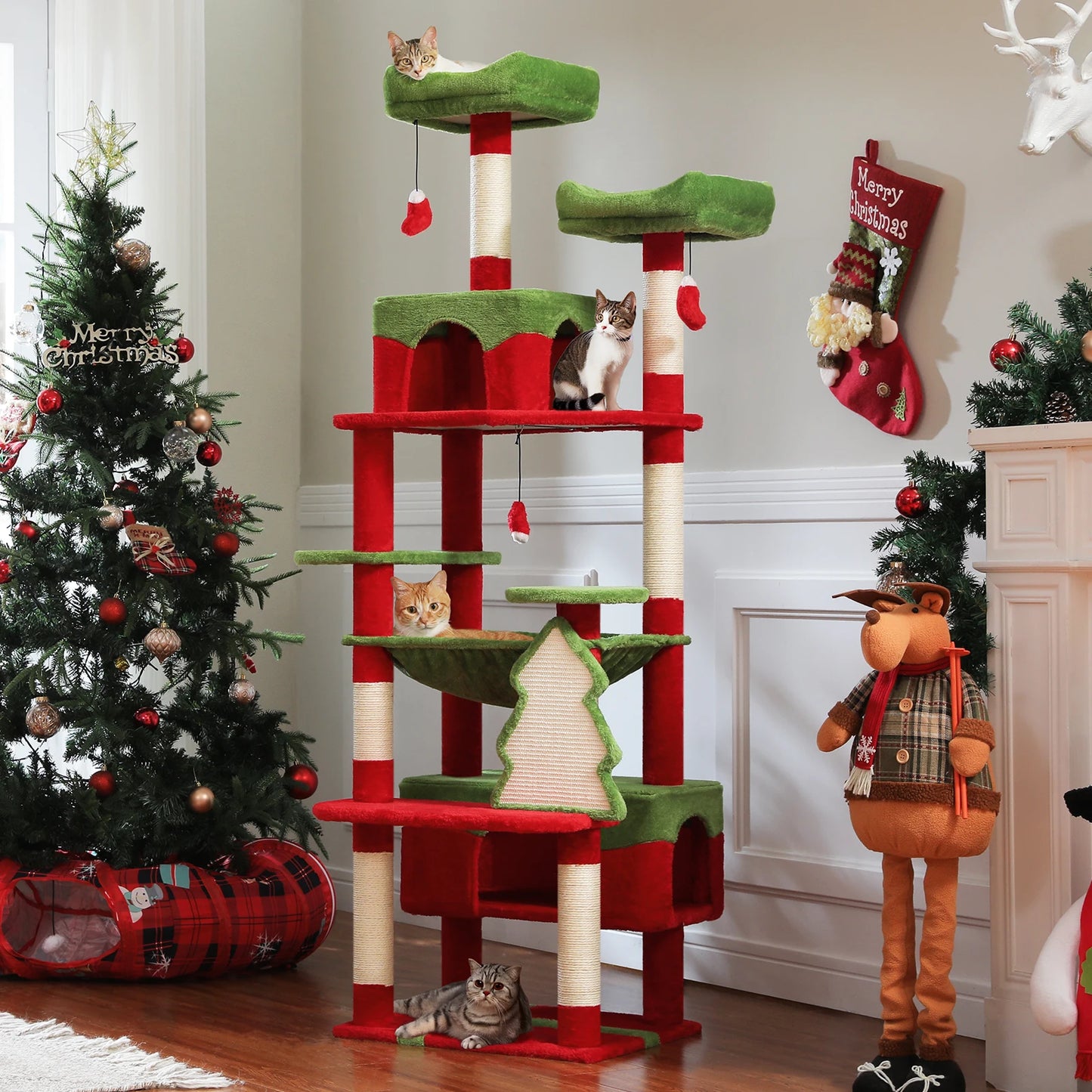 Grand arbre à chat multi-niveaux — sisal, hamac & niches