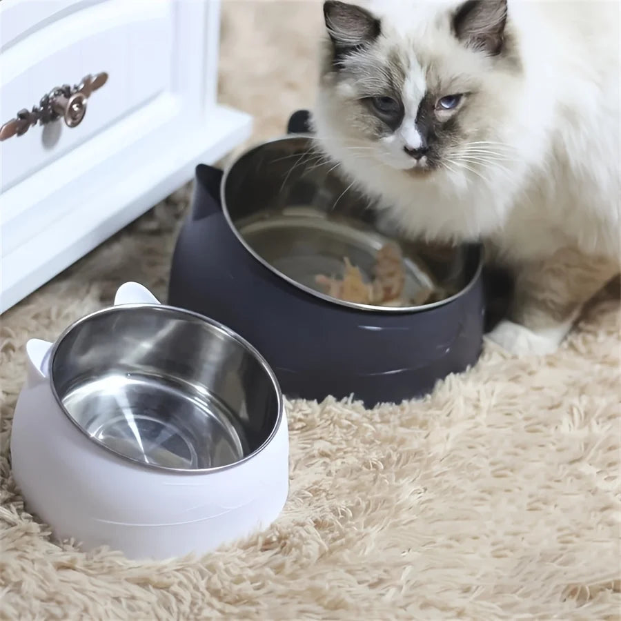 Gamelle inclinée oreilles de chat en inox — protection cervicale 400ml