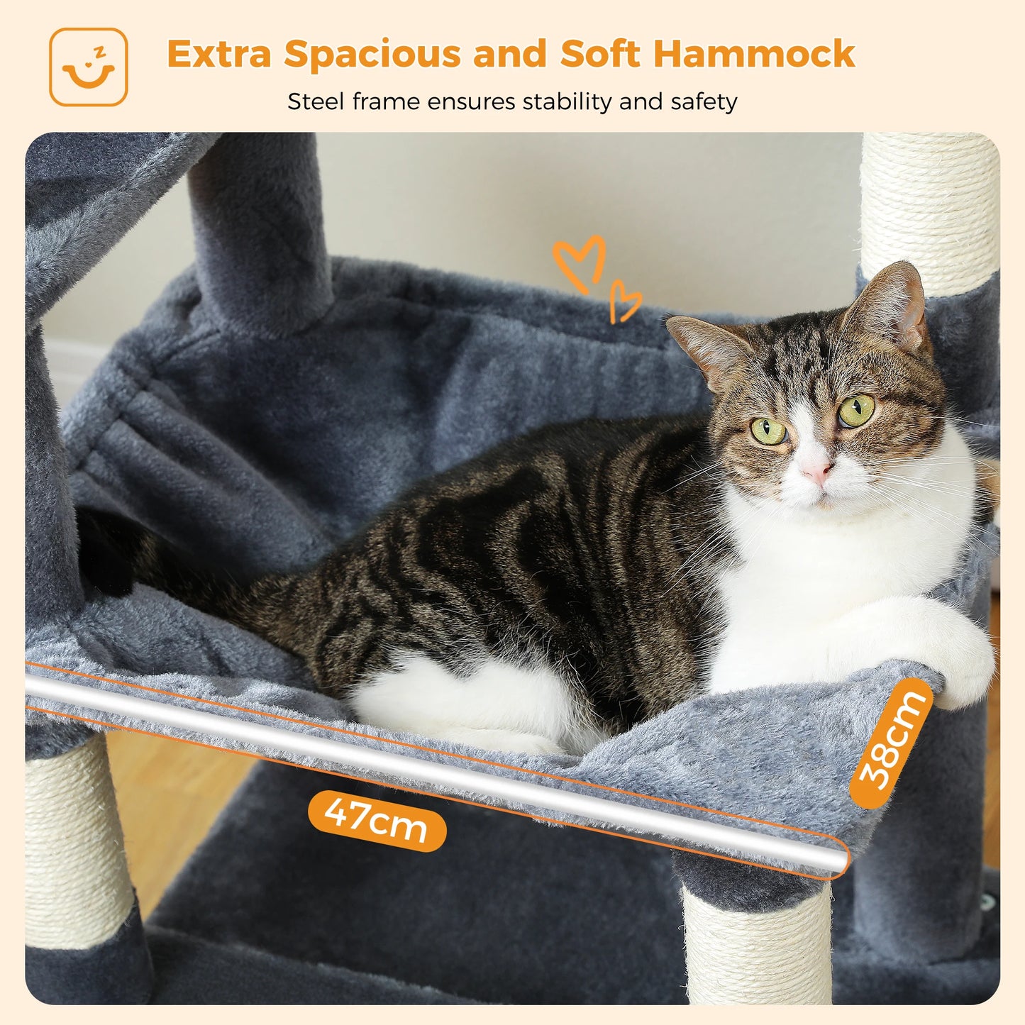 Grand arbre à chat multi-niveaux — sisal, hamac & niches
