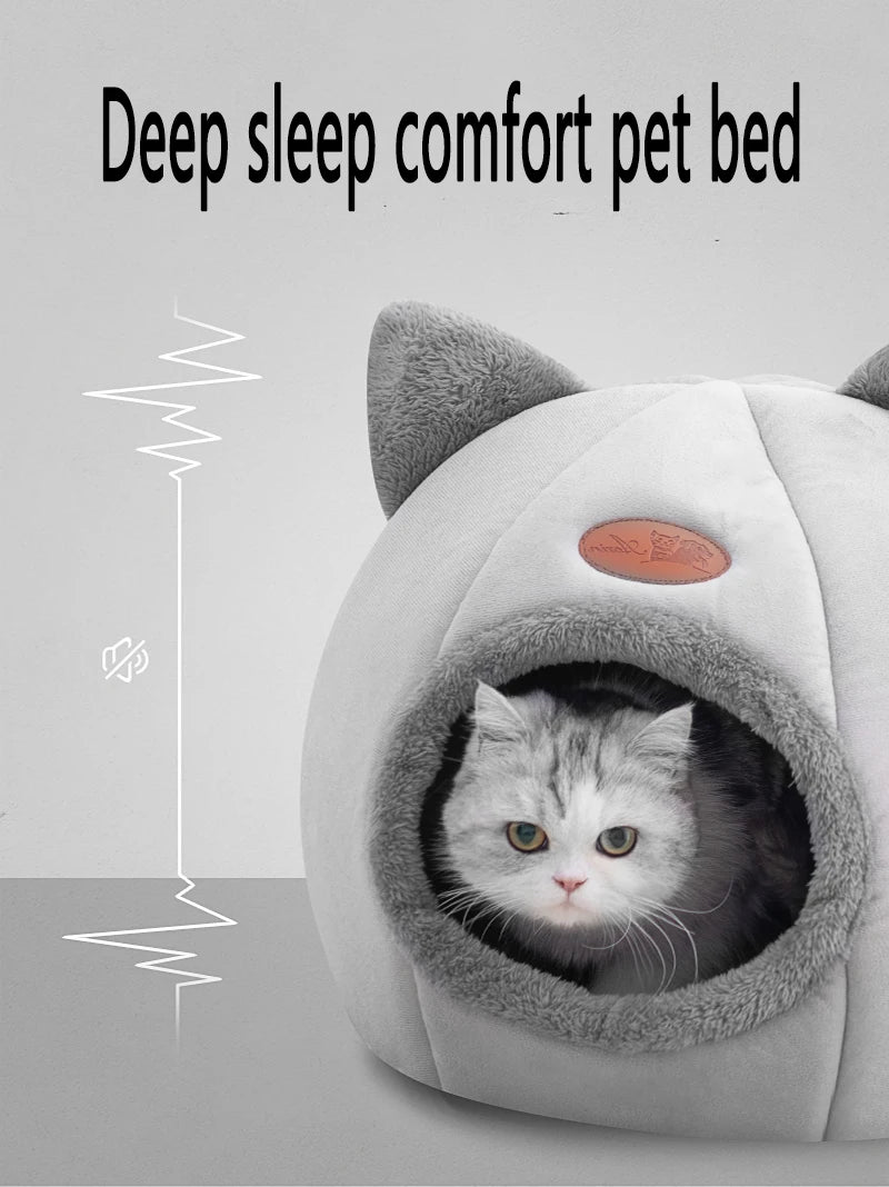 Nid caverne cosy en peluche pour chat — chaleur et intimité